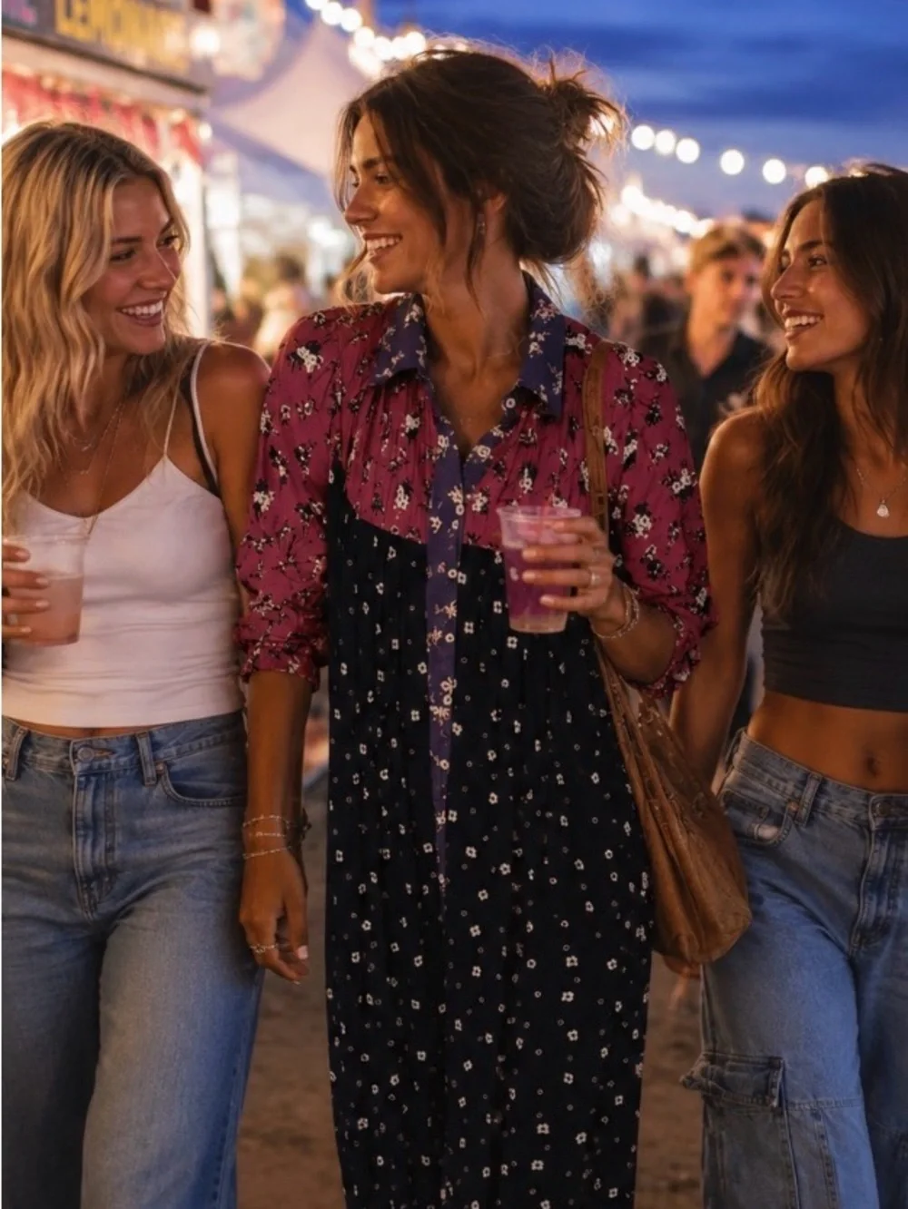 Free People Navy Floral Wide-Leg Jumpsuit with Pink Floral Accents
